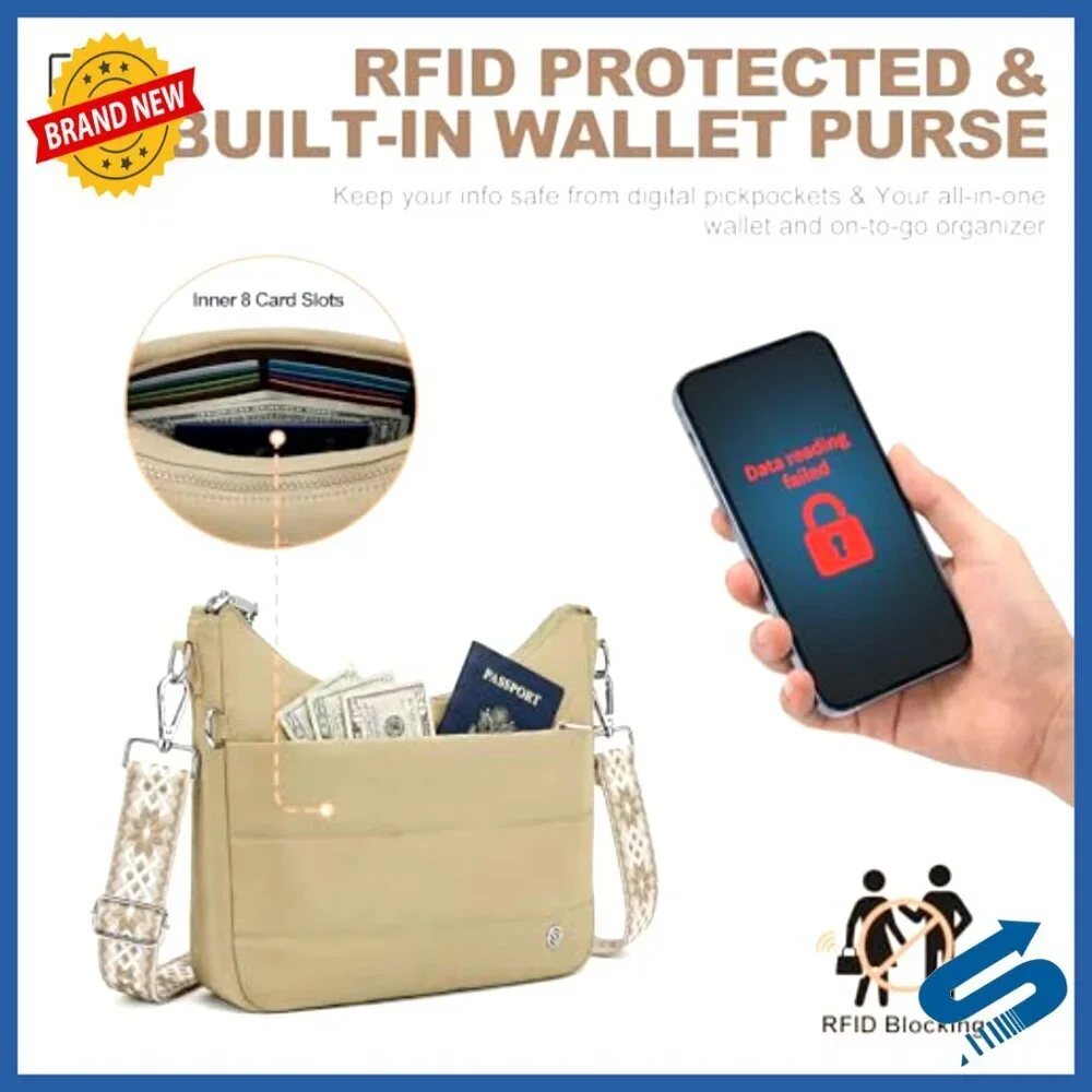 Quilted Puffer Hobo Crossbody Bag with RFID Blocking & Built-in Wallet